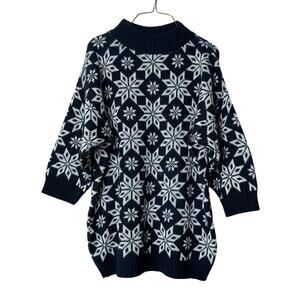 Garland VINTAGE black snowflake‎ mock neck tunic oversized sweater Size 18
